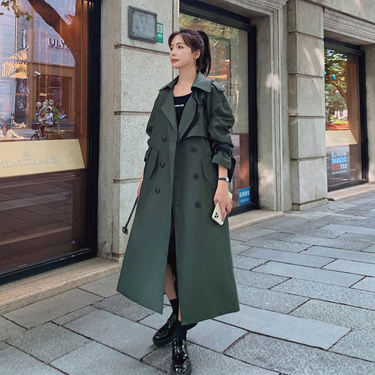 Loose Mid-length Army Green Trench Coat