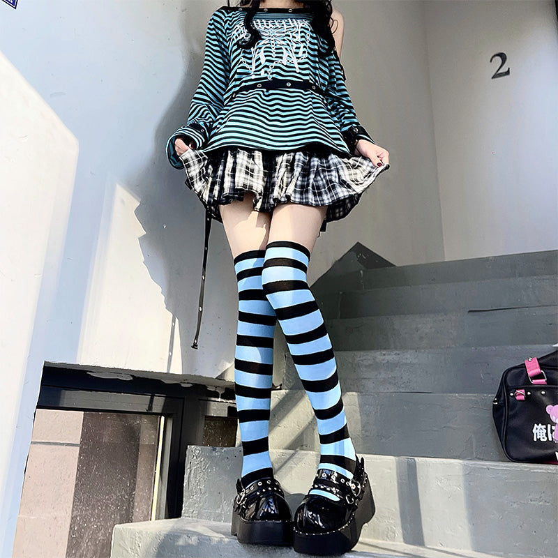 New Hot Girl Stripe Socks Streetwear Thin Leg Y2K Harajuku Lolita