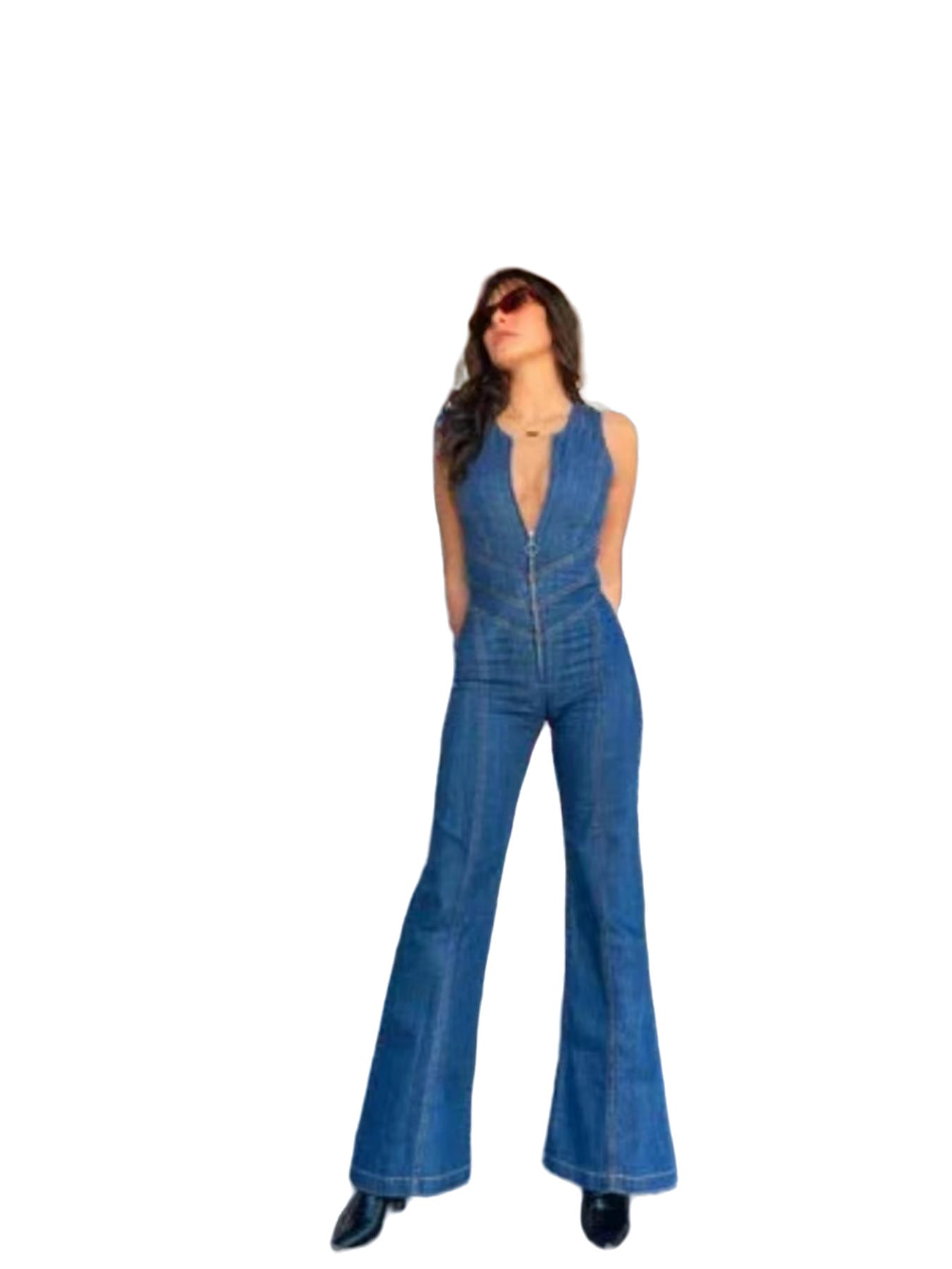 Slim Fit Retro Denim Jumpsuit