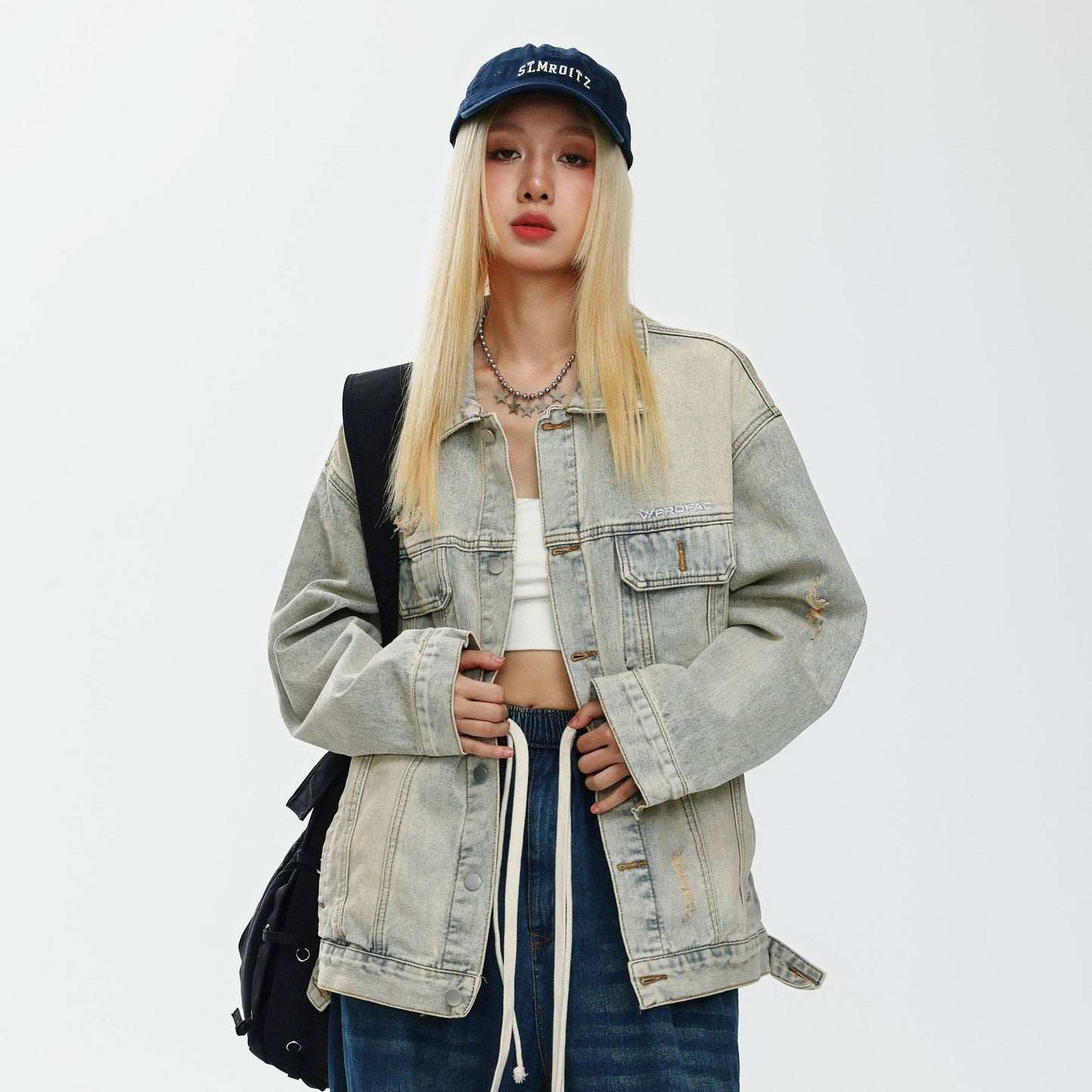 American Retro Washed Ripped Denim Coat