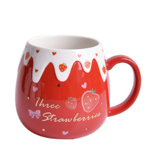 Strawberry Ceramic Coffee Mug With Lid And Spoon Kawaii