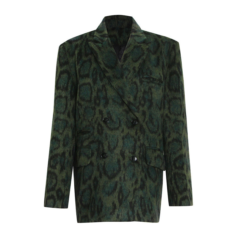 Elegance Retro Lapel Long Sleeve Leopard Print Coat