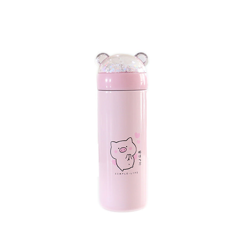 Cute pink pig bottle with glitter lid