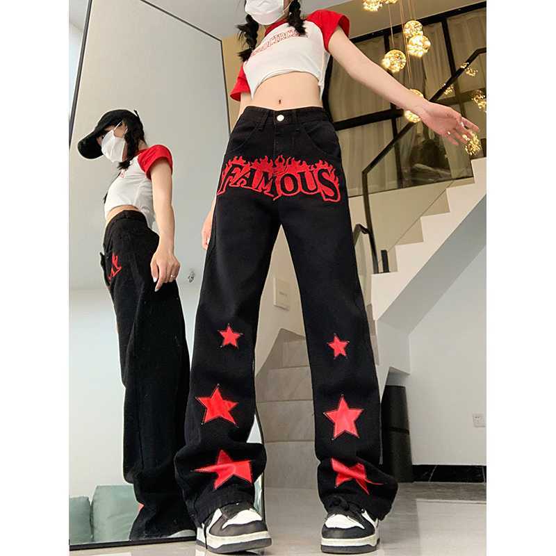 FAMOUS Red Star Letters Jeans