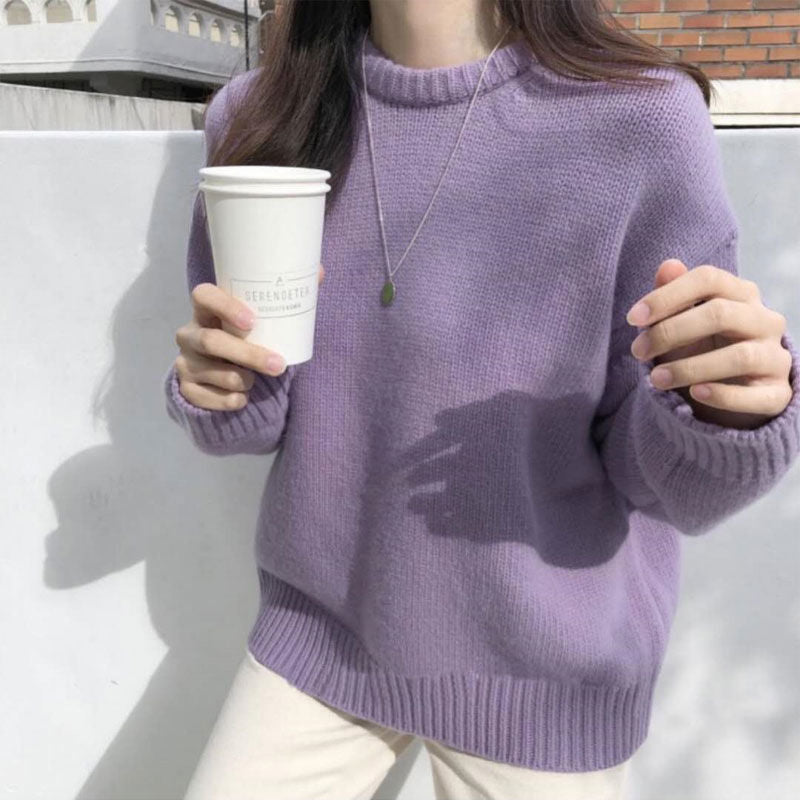 Round Neck Solid Colour Sweater