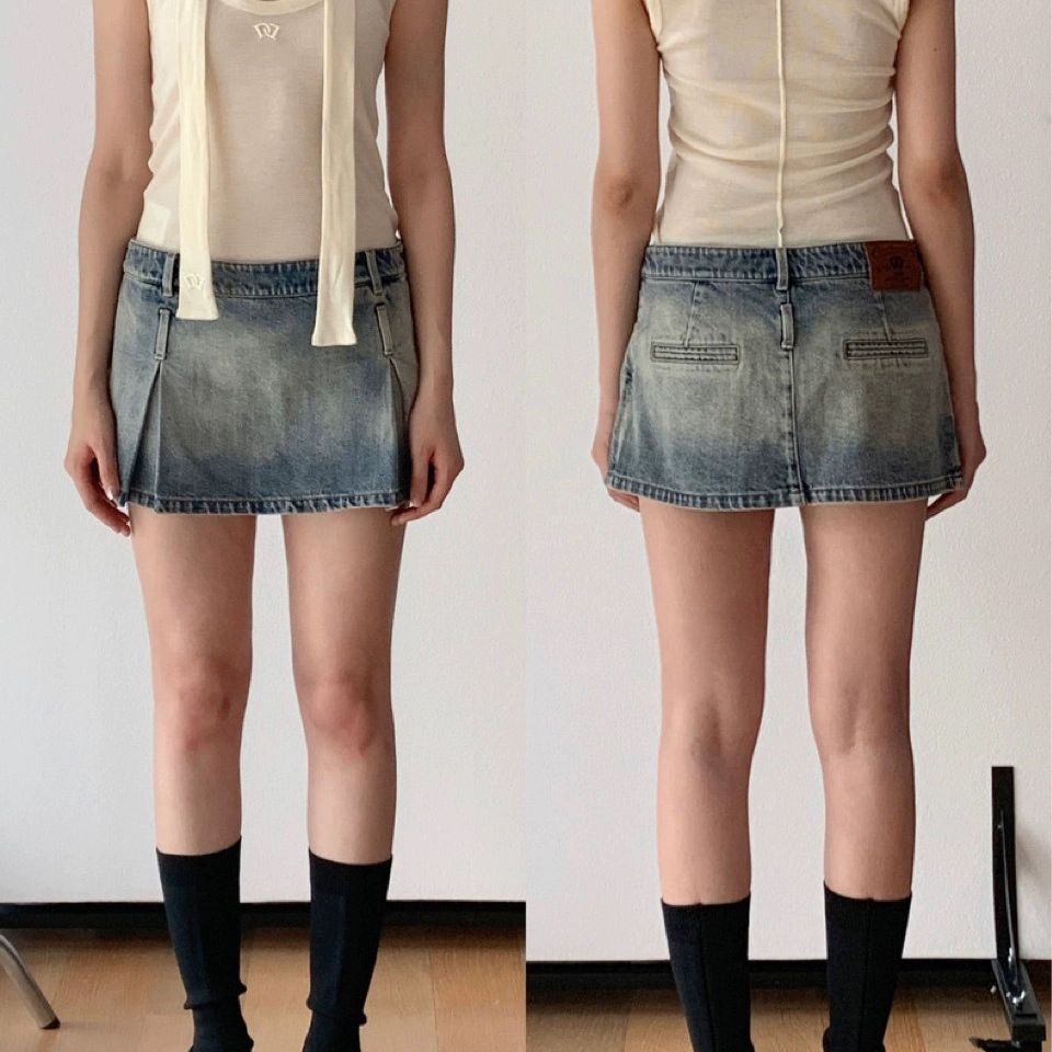 Washed Distressed A- Line Denim Skirt