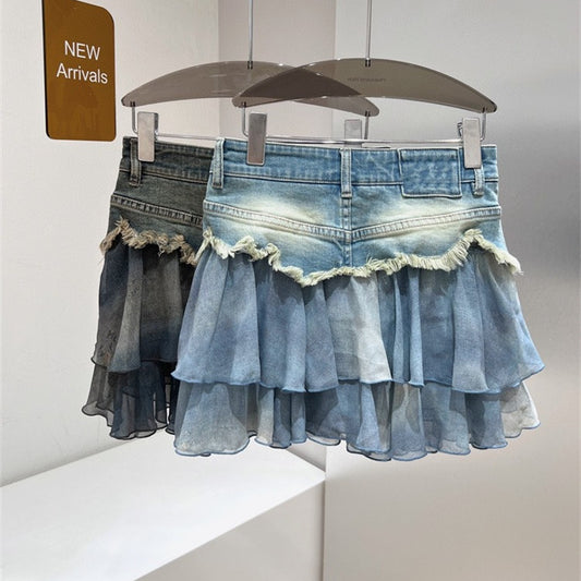 Stitching Denim A- Line Overall Skirt