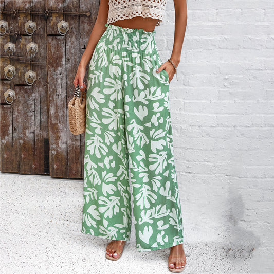 Elegant Printed Summer Loose High Waist Straight Pants