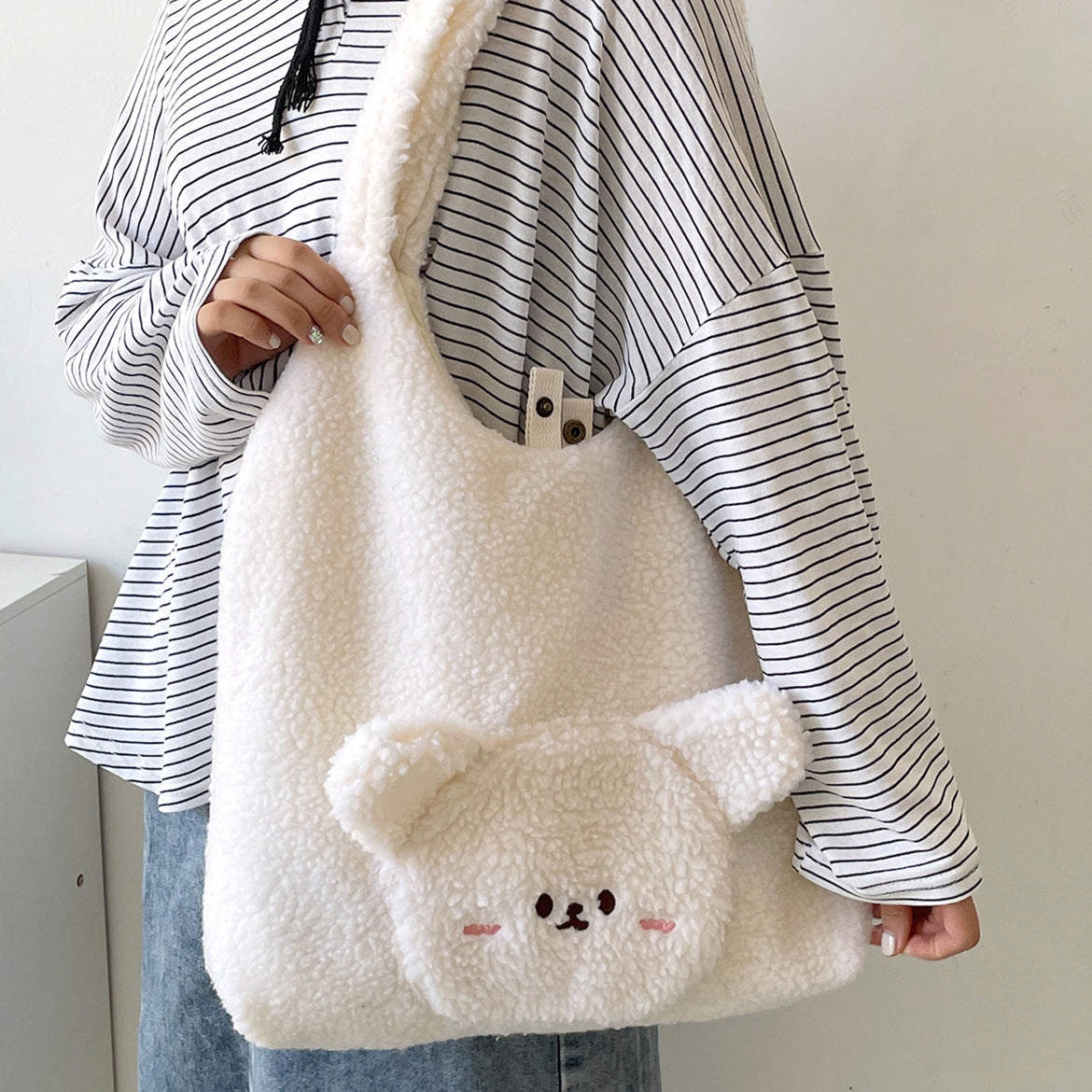 3D Cartoon Bear Wool Shoulder Bag