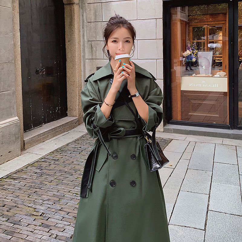 Loose Mid-length Army Green Trench Coat