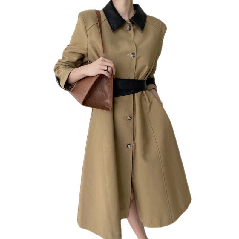 Patchwork Button Trench Coat