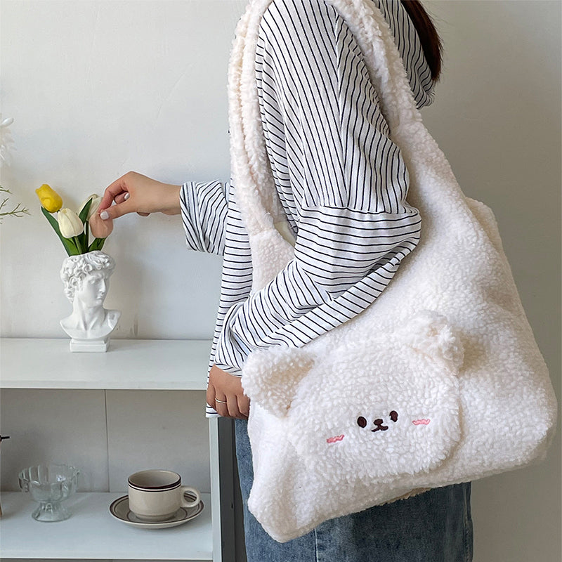 3D Cartoon Bear Wool Shoulder Bag