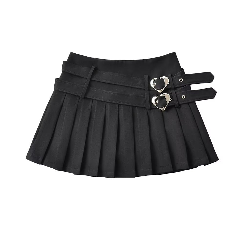 Cute Pleated Silver-Buckled Skirt