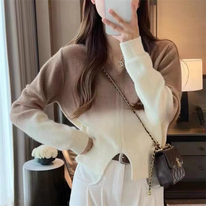 Gradient Color Knitted Long Sleeve Pullover