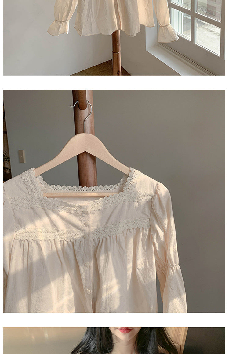 Niche Light Square Frill Collar Lace Shirt