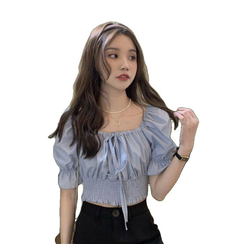 Slim-fit Lace-up Puff Sleeve Shirt