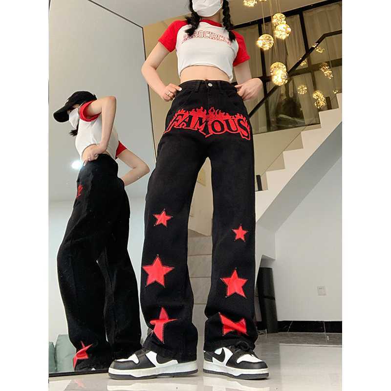 FAMOUS Red Star Letters Jeans