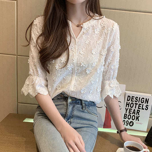 Flared Sleeve Embroidered Blouse