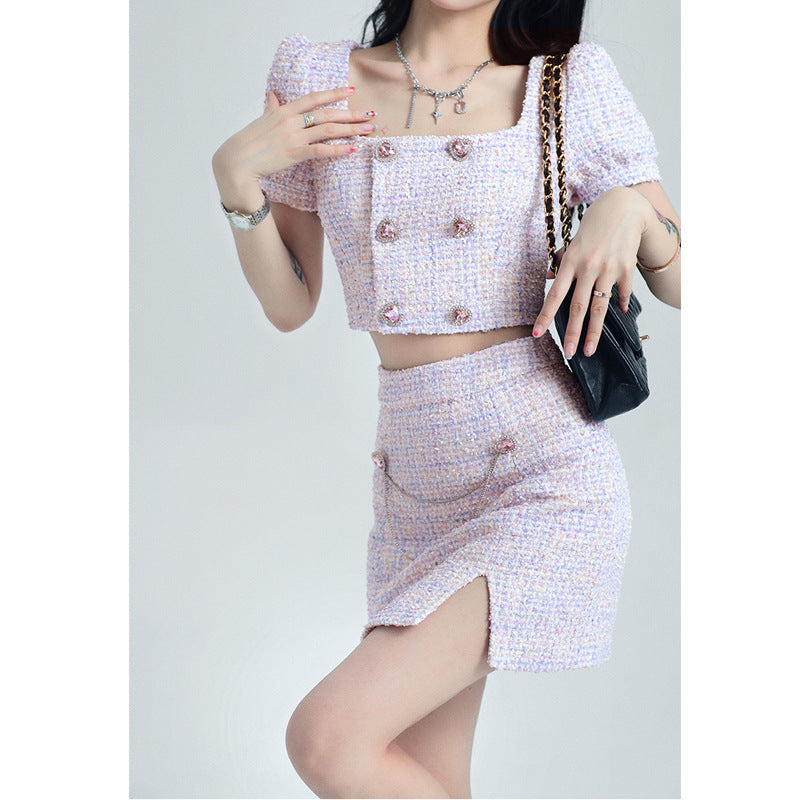 Women's Collar Top Skirt Suit