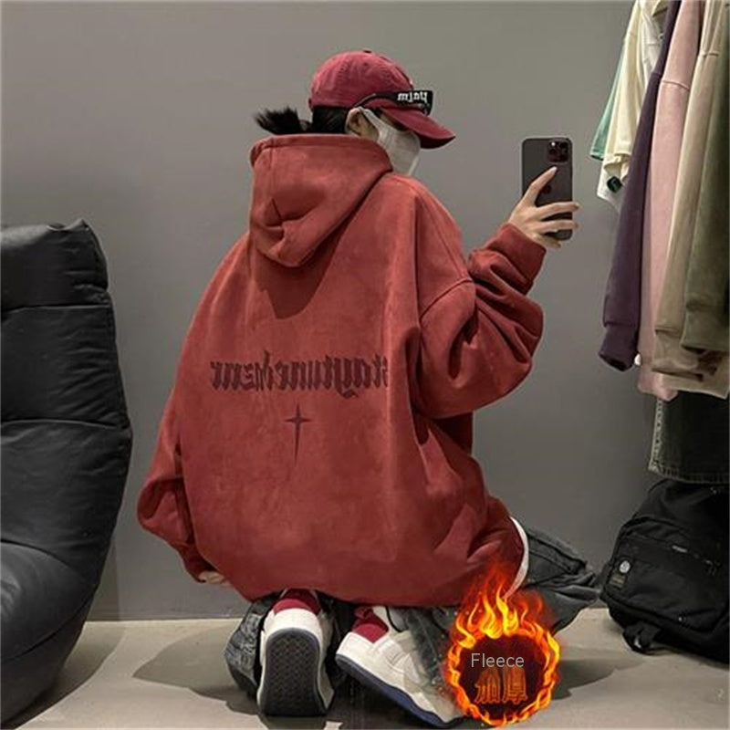 Burgundy Suede Hoodie With Extra Fleece