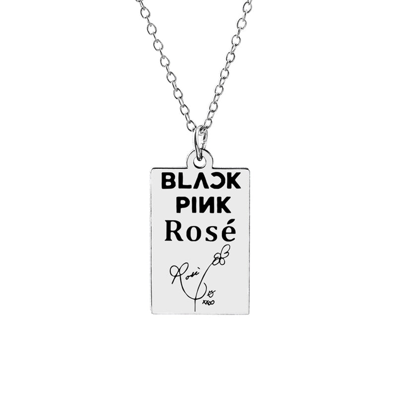 KPOP Jisoo Lisa Jennie Rose Signature ID Pendant Necklace