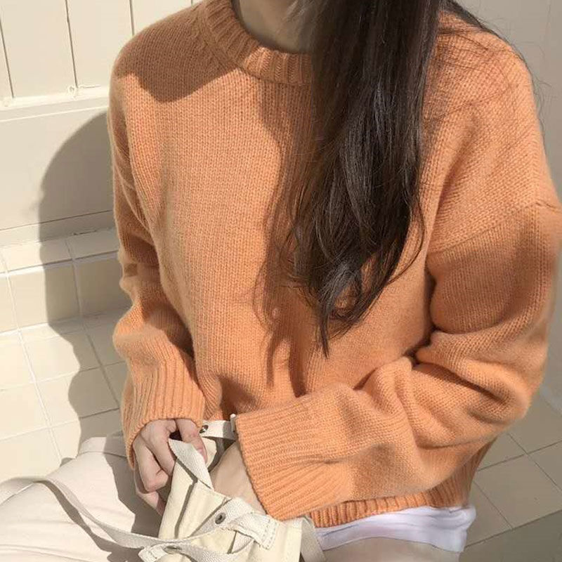 Round Neck Solid Colour Sweater