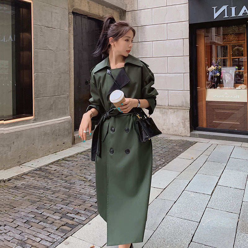 Loose Mid-length Army Green Trench Coat