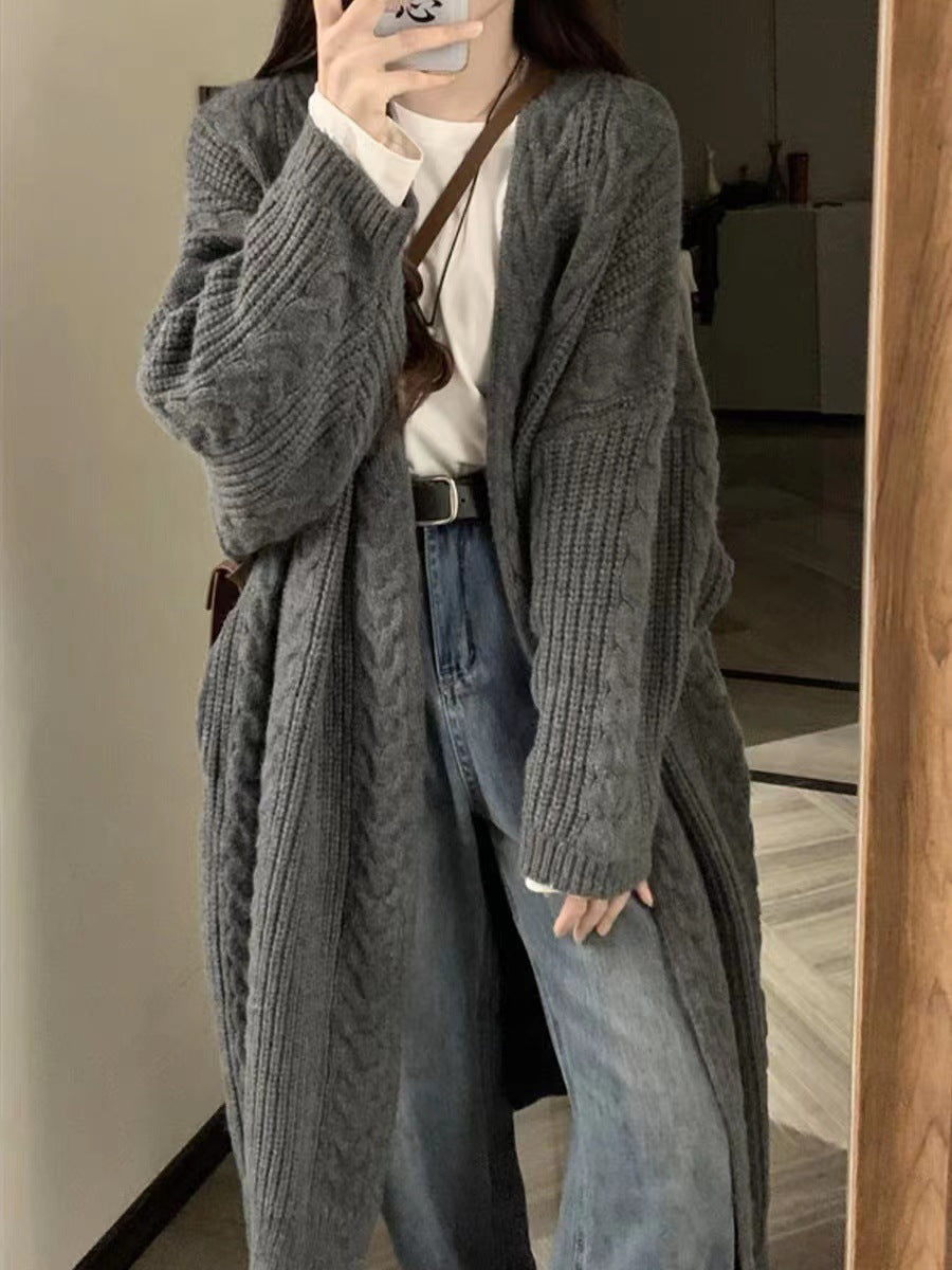 Autumn And Winter New Knitted Cardigan Long Cable-knit Sweater