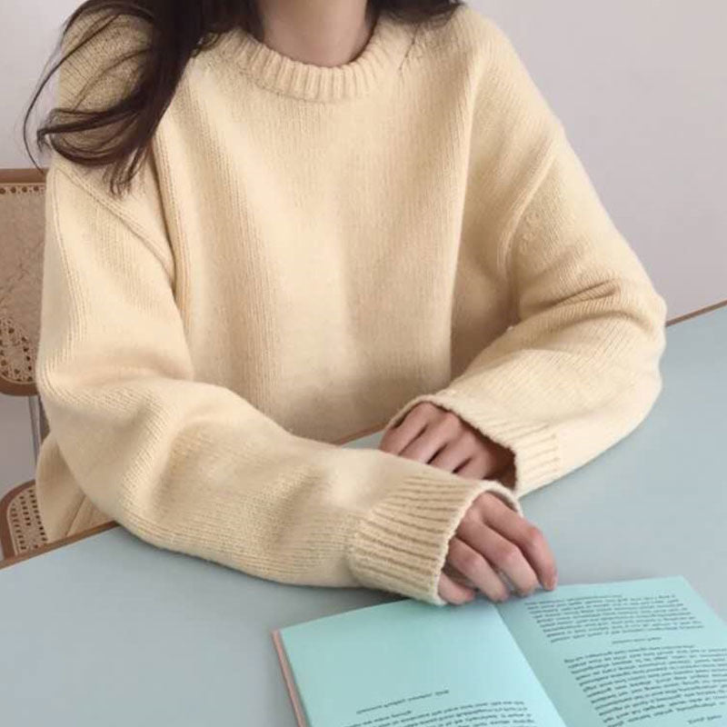 Round Neck Solid Colour Sweater