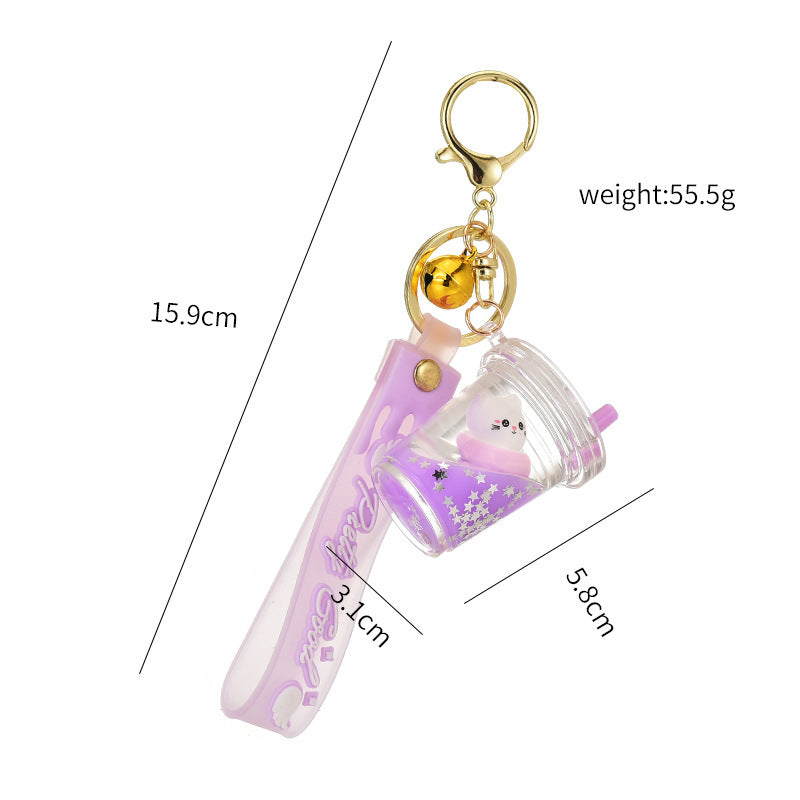 Cat cup Quicksand Liquid Acrylic Keychain