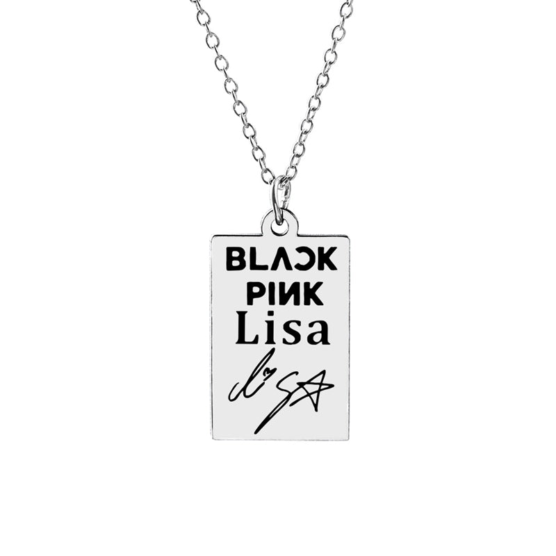 KPOP Jisoo Lisa Jennie Rose Signature ID Pendant Necklace