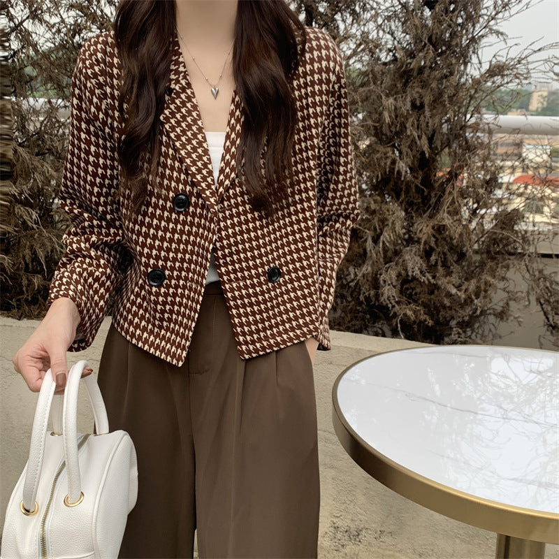 Niche All-match Short Houndstooth Suit Jacket