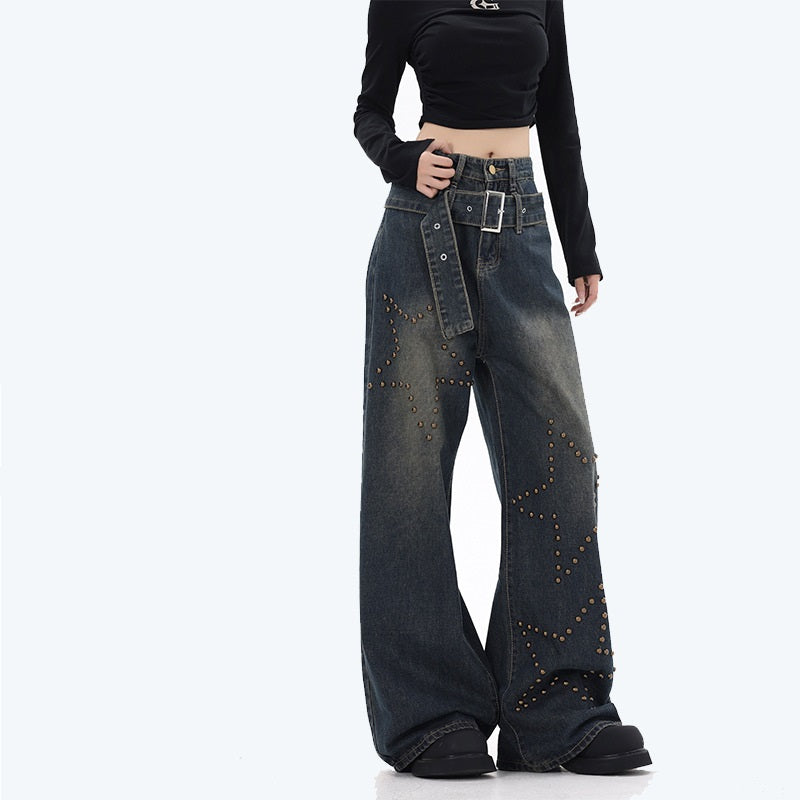 Retro Hot Girl Washed Straight-leg Denim Trousers