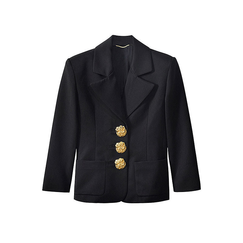 Single Row Gold Buckle Sleeve Suit Coat