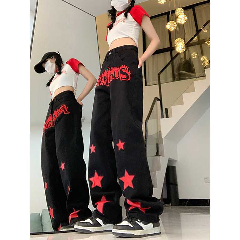 FAMOUS Red Star Letters Jeans