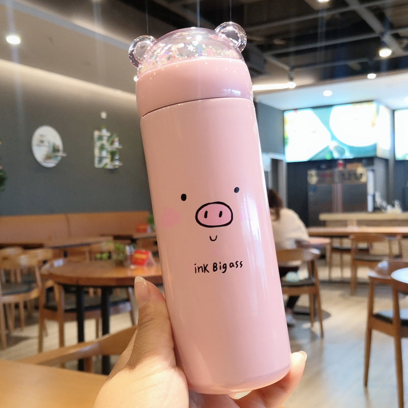 Cute pink pig bottle with glitter lid