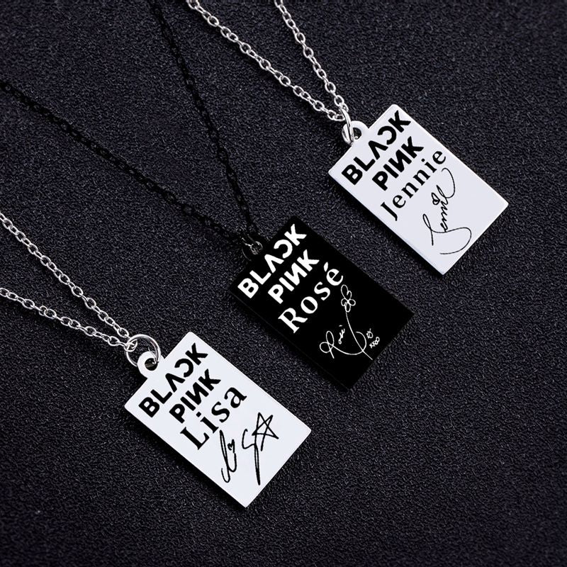 KPOP Jisoo Lisa Jennie Rose Signature ID Pendant Necklace