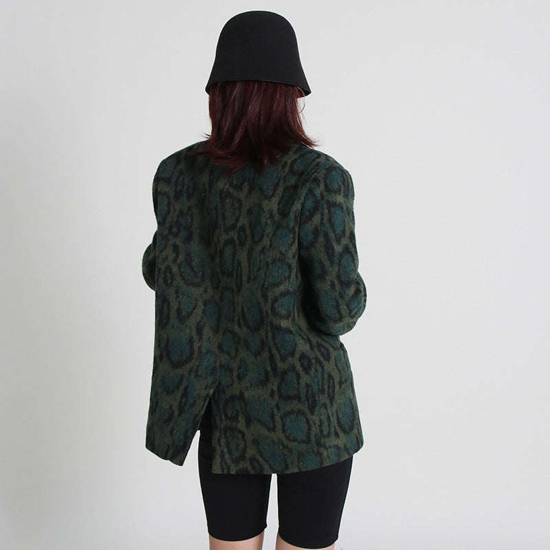 Elegance Retro Lapel Long Sleeve Leopard Print Coat