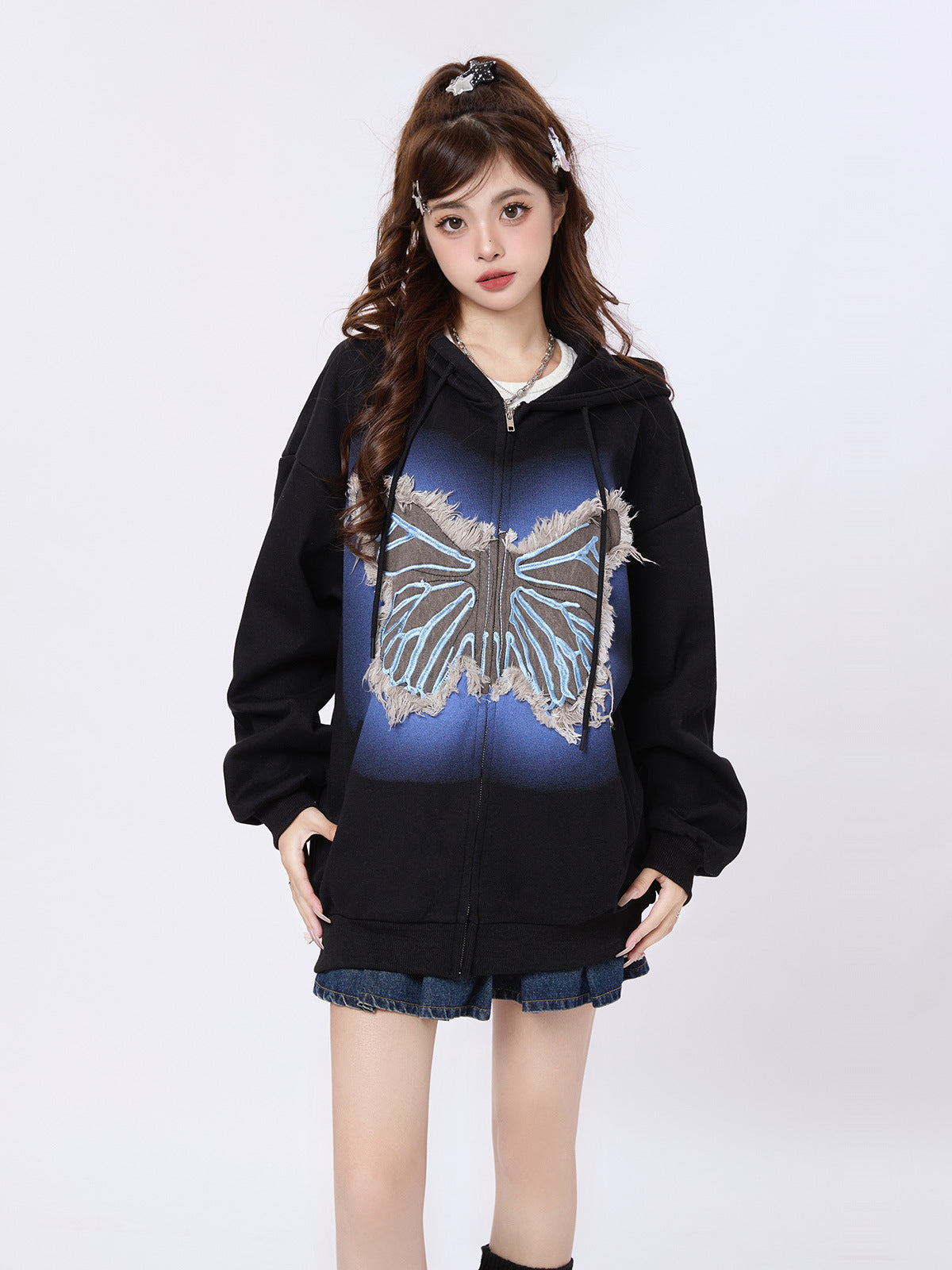 Retro Butterfly Patch Cardigan Sweater