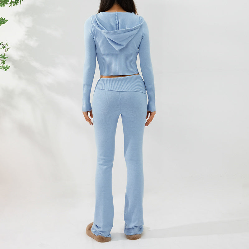 Hoodie Long Sleeve Sweater And High Waist Long Pants Set