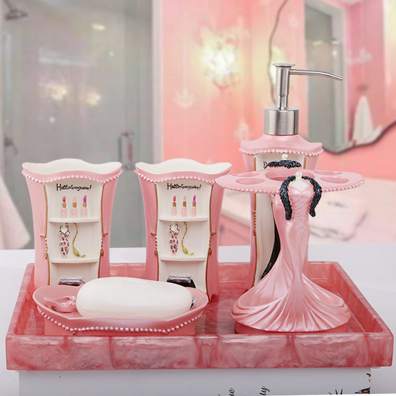 Five-piece pink bathroom set