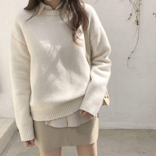 Round Neck Solid Colour Sweater