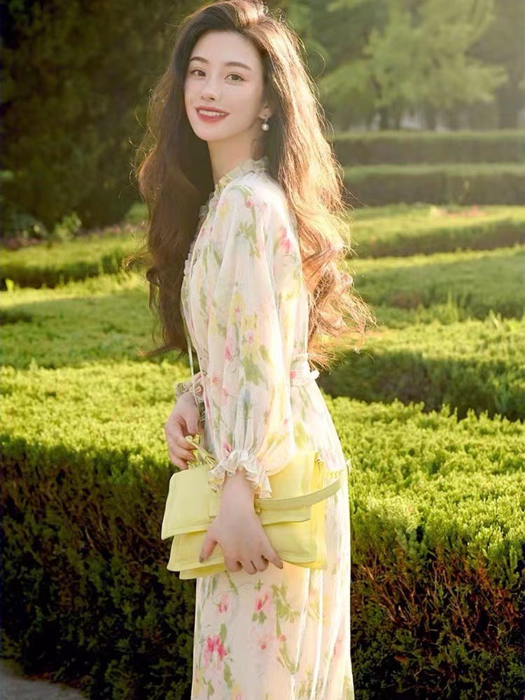 Long Sleeve Chiffon Floral Dress