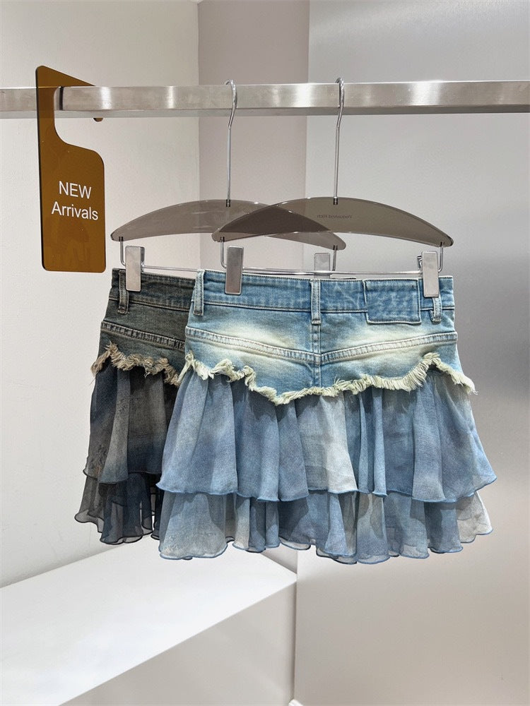 Stitching Denim A- Line Overall Skirt