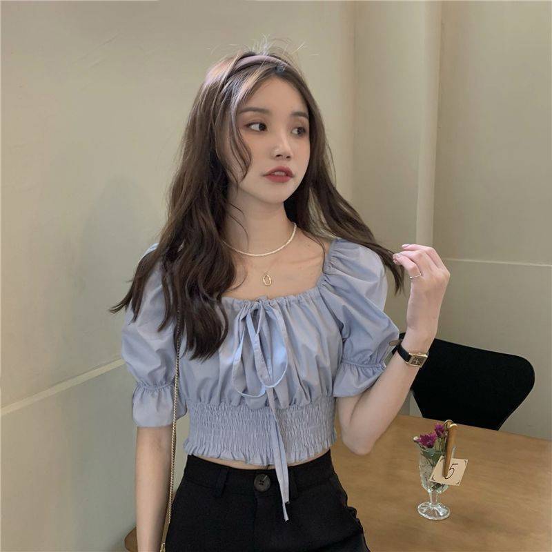 Slim-fit Lace-up Puff Sleeve Shirt