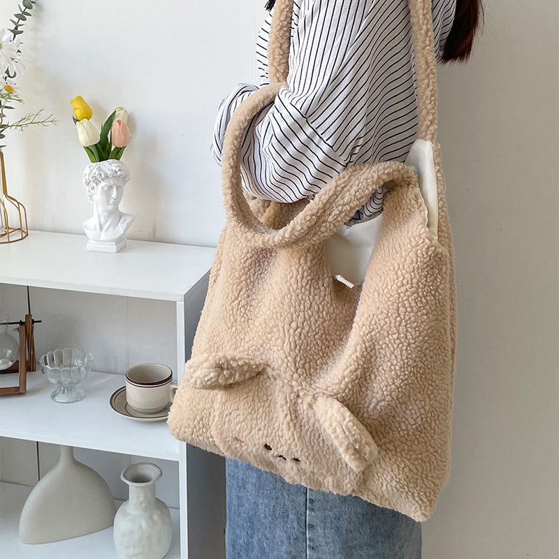 3D Cartoon Bear Wool Shoulder Bag