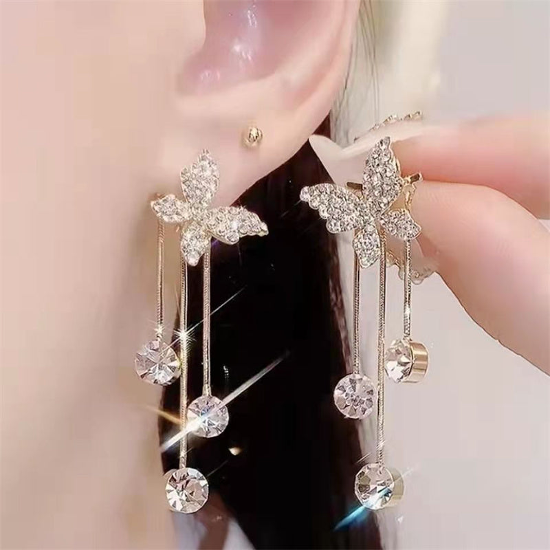 Butterfly Rhinestone Drop Dangle Earrings