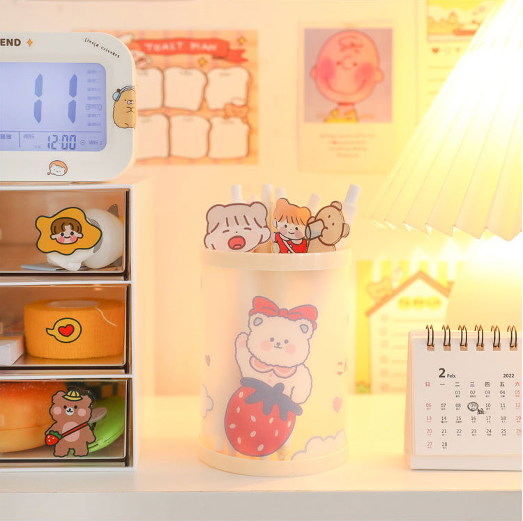 Cartoon Bear Plastic Holder Stationery Pen Holder Desktop Storage Box