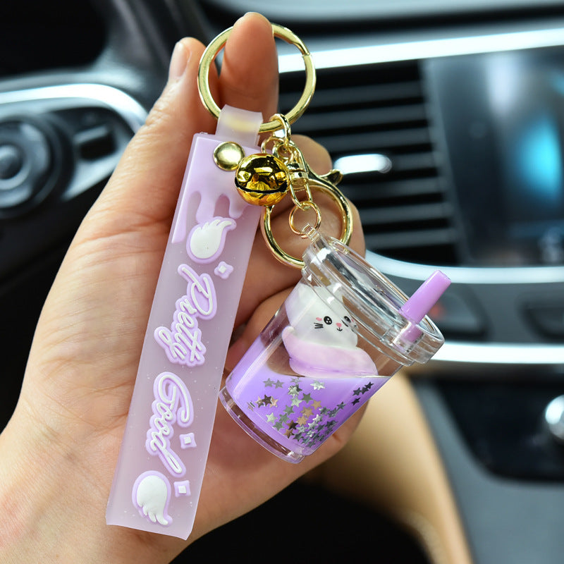 Cat cup Quicksand Liquid Acrylic Keychain