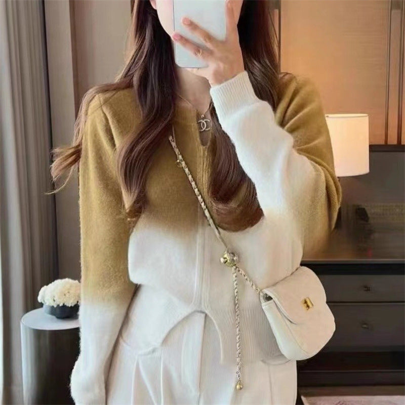 Gradient Color Knitted Long Sleeve Pullover